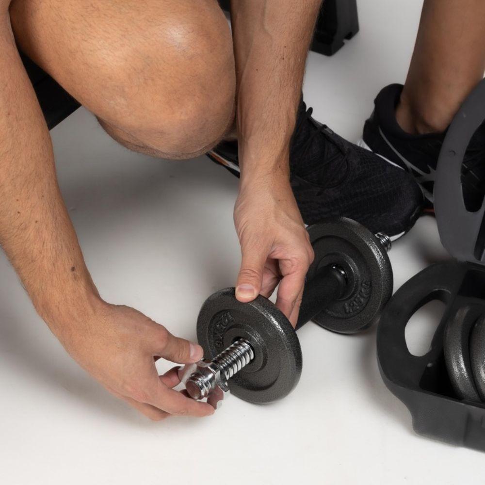 Kit Halteres, Barras e Anilhas 19 Peças 15kg com Maleta