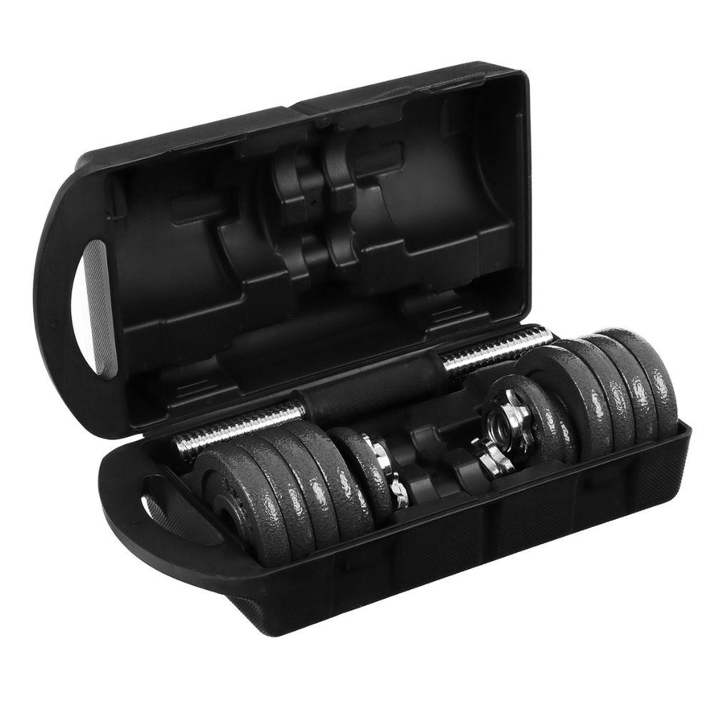 Kit Halteres, Barras e Anilhas 19 Peças 15kg com Maleta