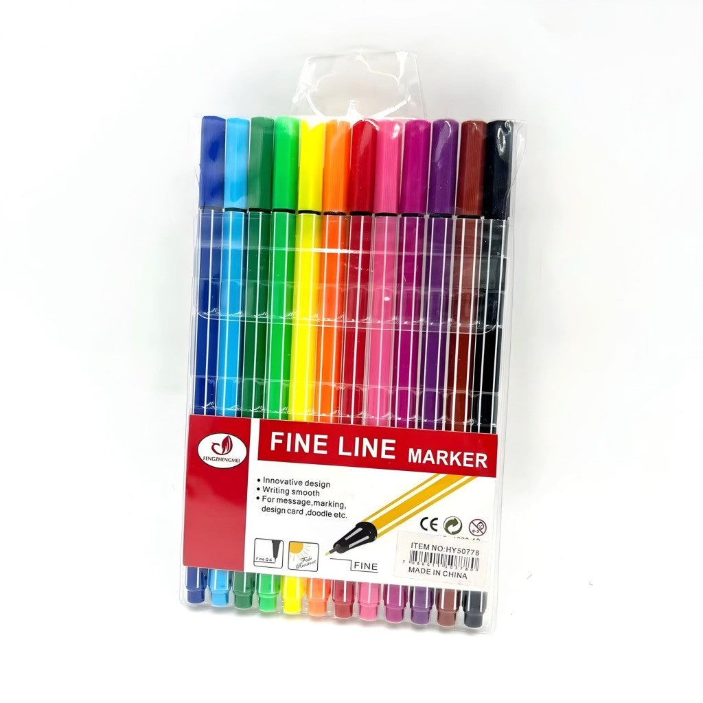 Caneta Fine Line 0.4mm Kit 12 Cores Fengzhengmei 1688-12