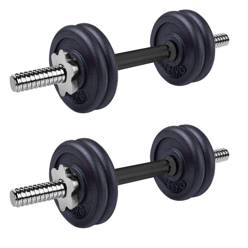 Kit Halteres, Barras e Anilhas 19 Peças 15kg com Maleta